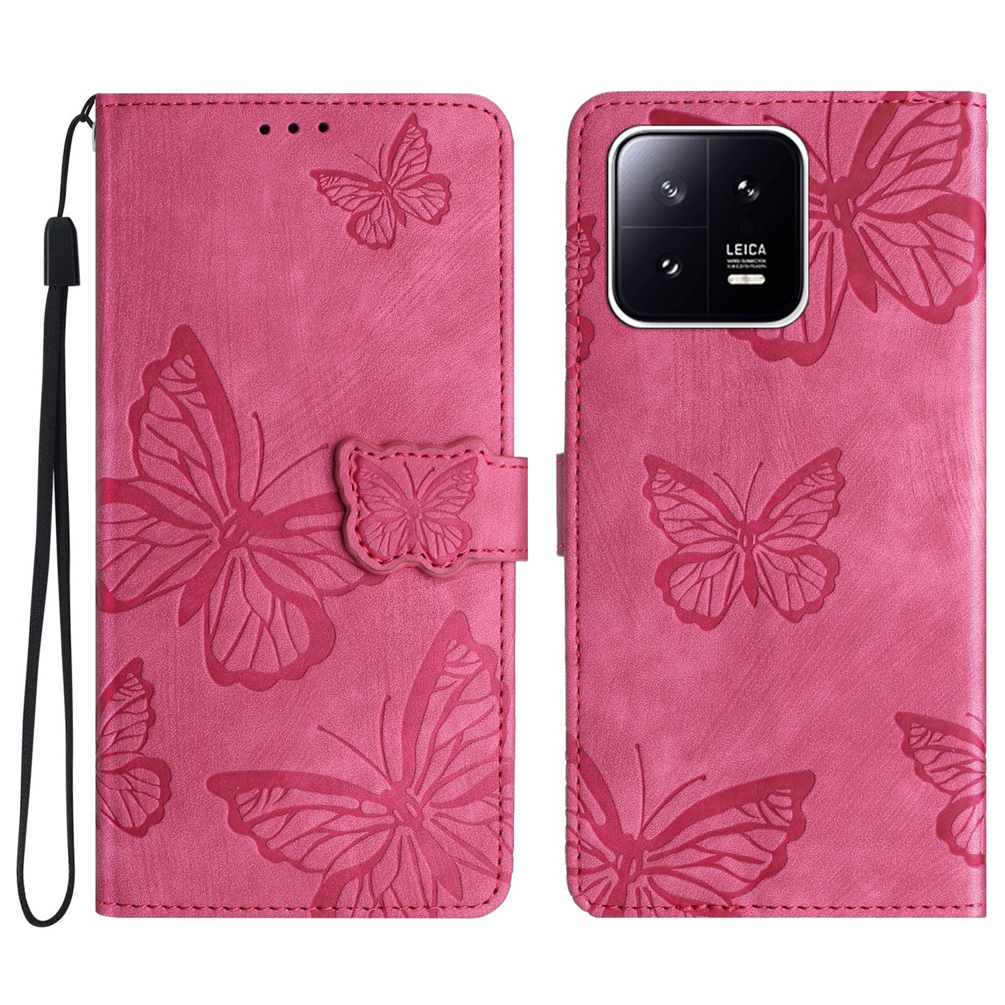 Butterfly Imprinted Leather Case for Xiaomi 13 Pro 5G , Skin-touch Stand Wallet Leather Phone Cover