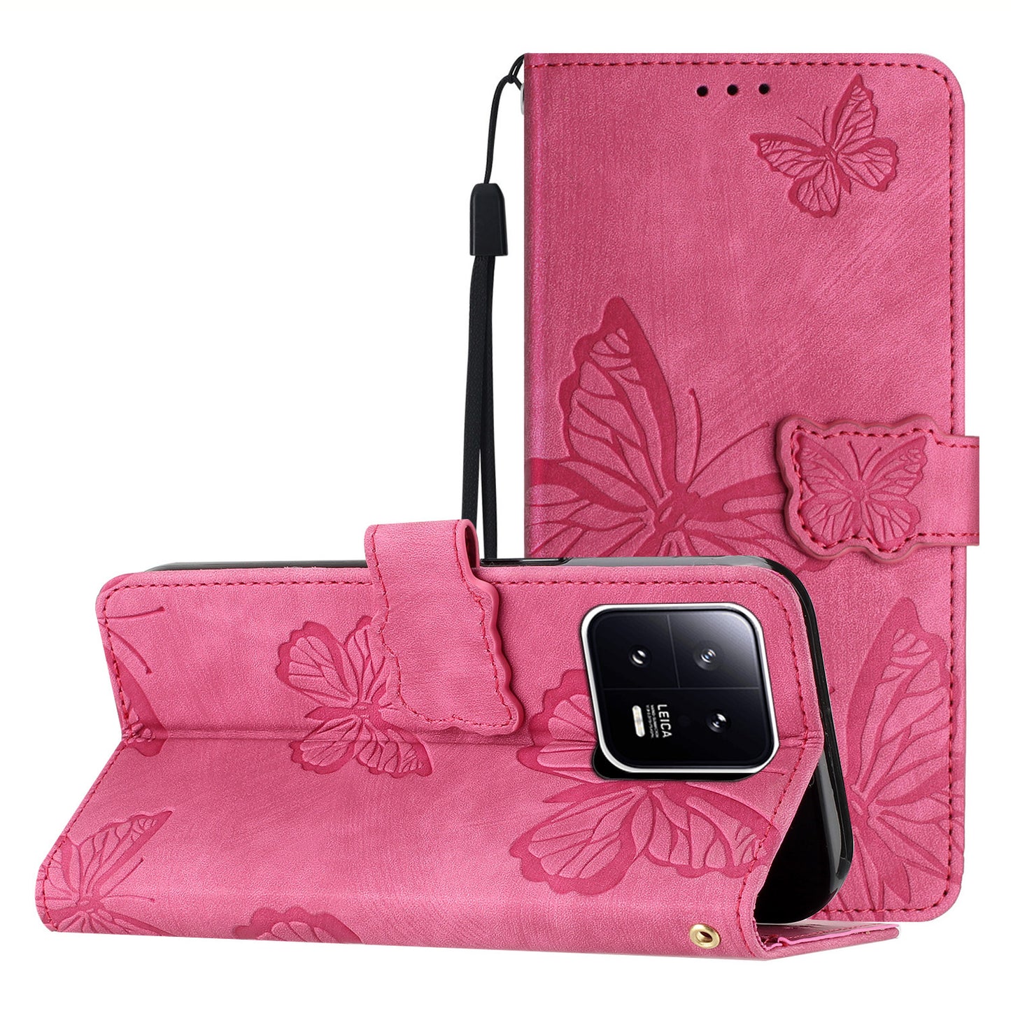 Butterfly Imprinted Leather Case for Xiaomi 13 Pro 5G , Skin-touch Stand Wallet Leather Phone Cover