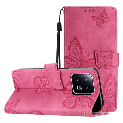 Butterfly Imprinted Leather Case for Xiaomi 13 Pro 5G , Skin-touch Stand Wallet Leather Phone Cover