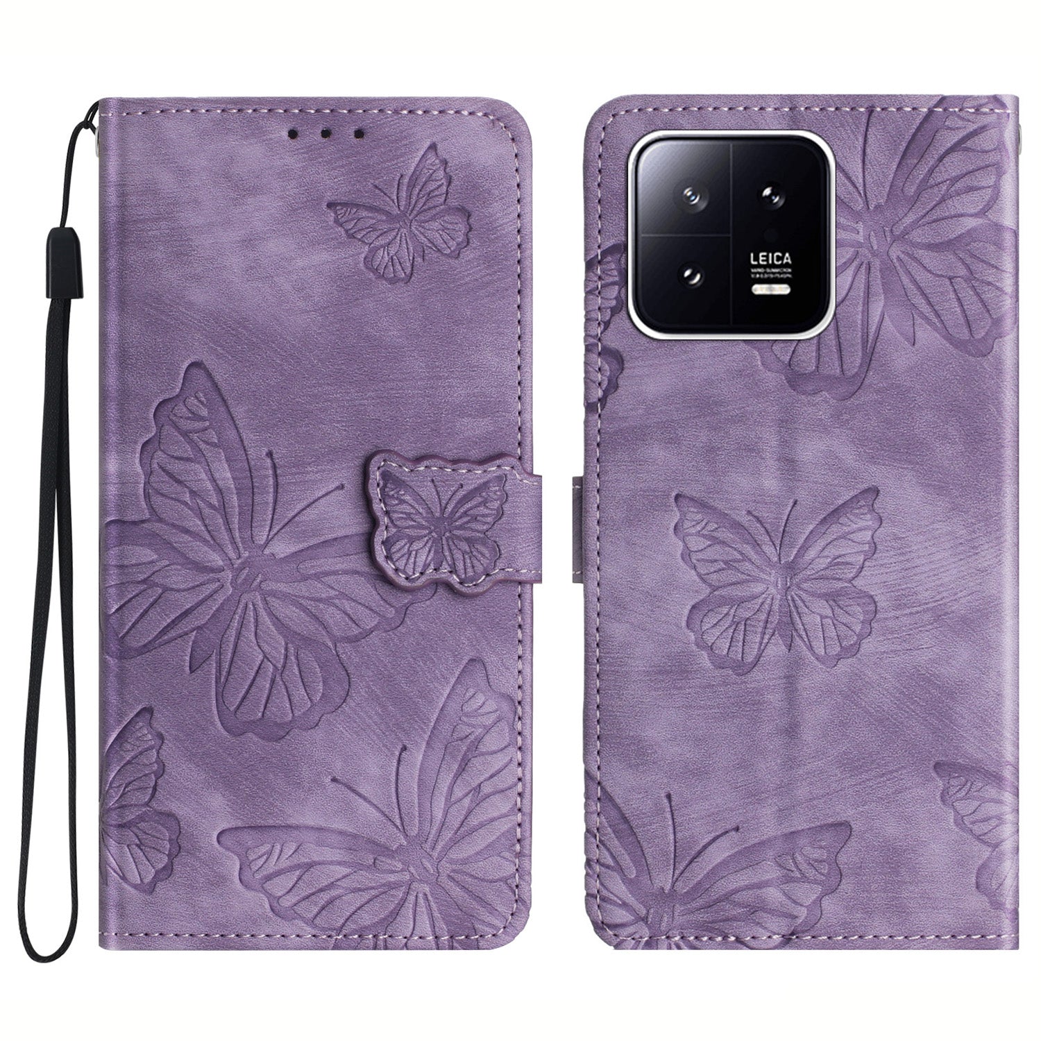 Butterfly Imprinted Leather Case for Xiaomi 13 Pro 5G , Skin-touch Stand Wallet Leather Phone Cover