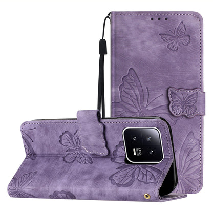 Butterfly Imprinted Leather Case for Xiaomi 13 Pro 5G , Skin-touch Stand Wallet Leather Phone Cover