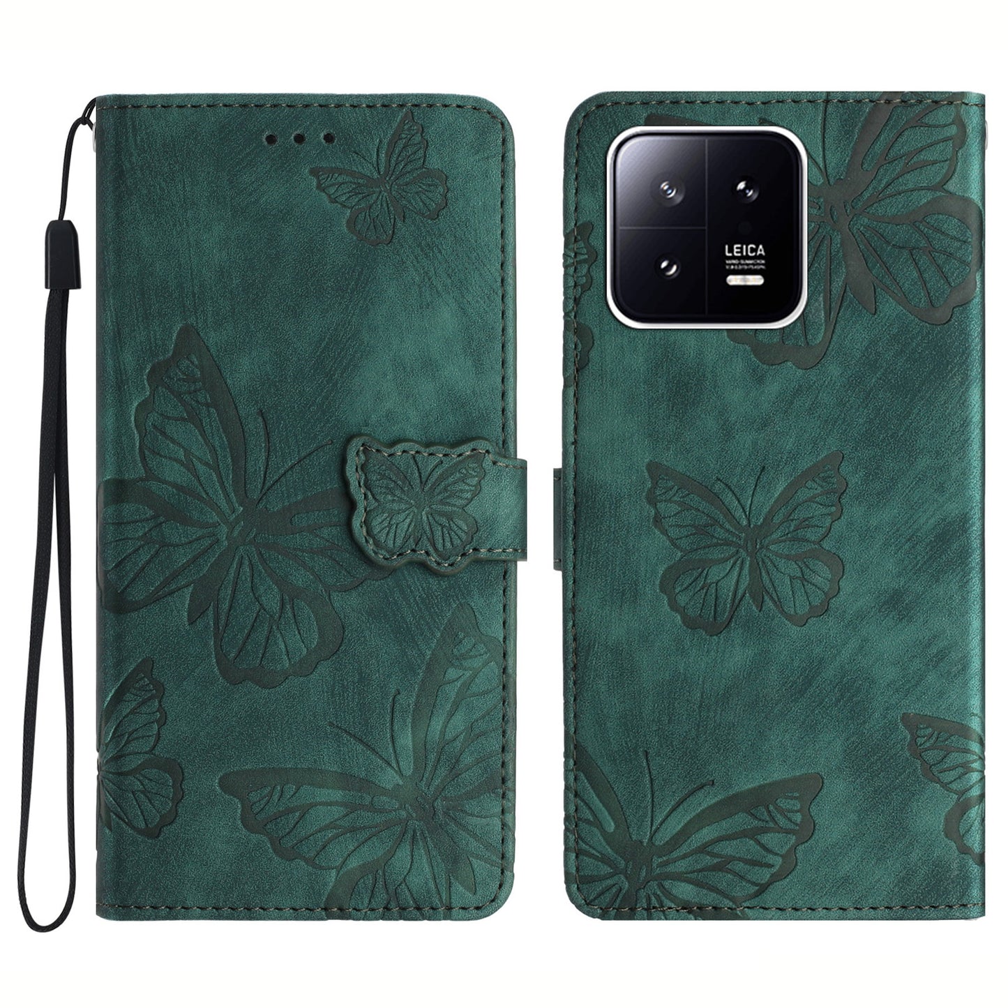 Butterfly Imprinted Leather Case for Xiaomi 13 Pro 5G , Skin-touch Stand Wallet Leather Phone Cover
