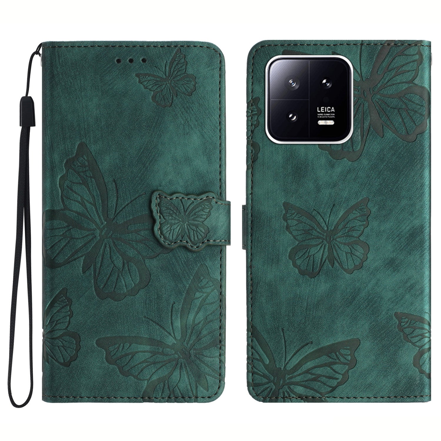 Butterfly Imprinted Leather Case for Xiaomi 13 Pro 5G , Skin-touch Stand Wallet Leather Phone Cover