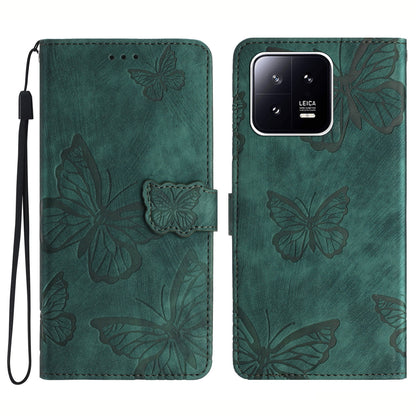 Butterfly Imprinted Leather Case for Xiaomi 13 Pro 5G , Skin-touch Stand Wallet Leather Phone Cover