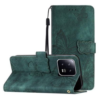Butterfly Imprinted Leather Case for Xiaomi 13 Pro 5G , Skin-touch Stand Wallet Leather Phone Cover