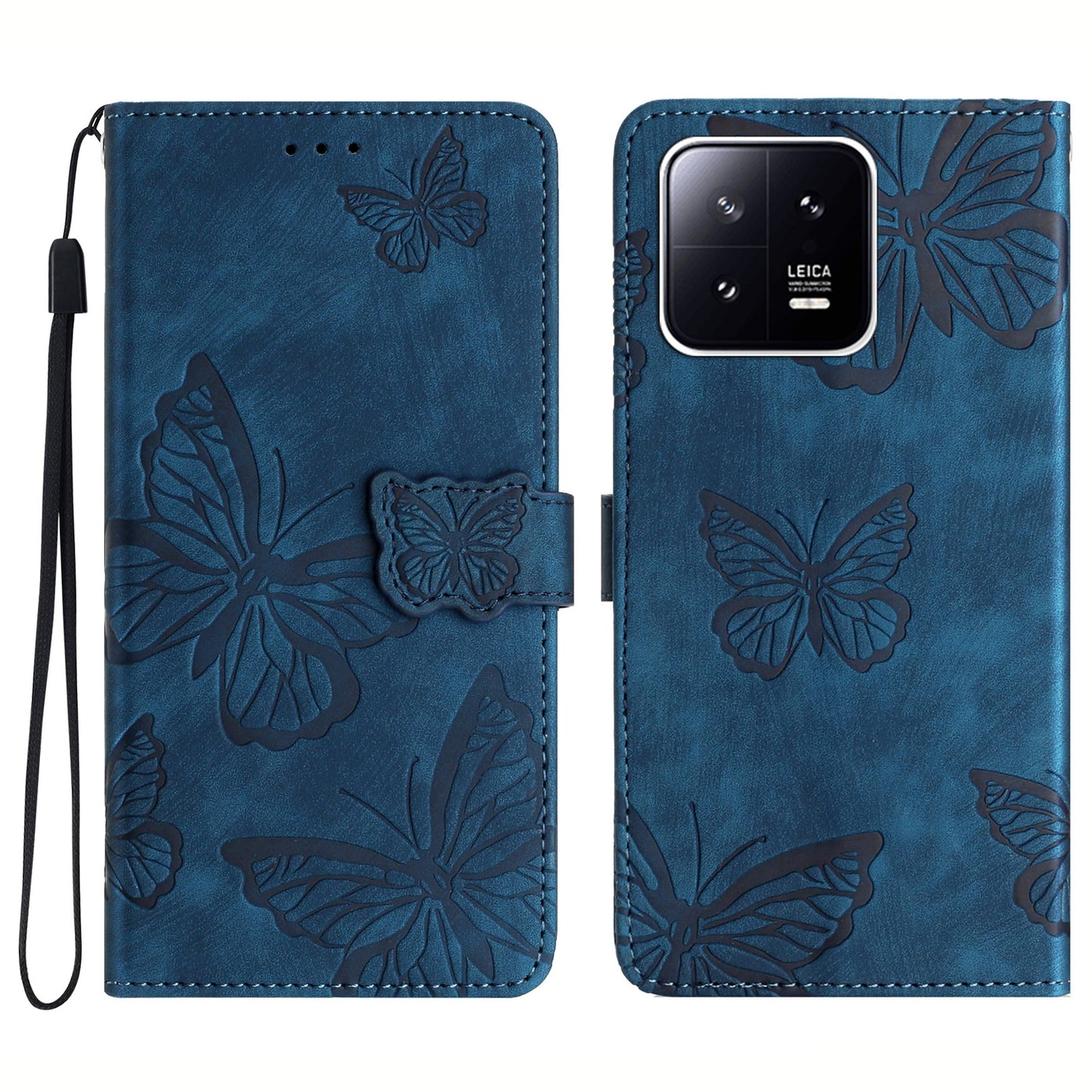 Butterfly Imprinted Leather Case for Xiaomi 13 Pro 5G , Skin-touch Stand Wallet Leather Phone Cover