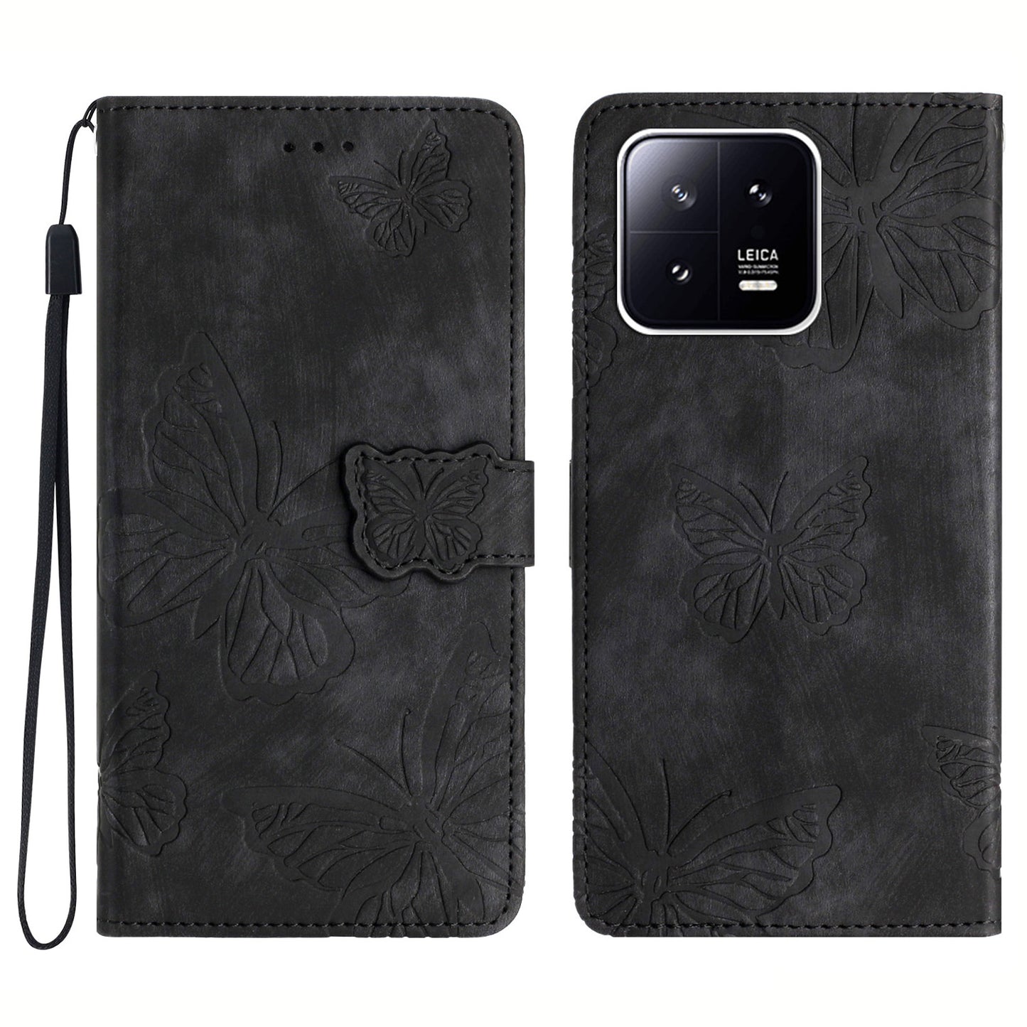 Skin-touch Phone Case for Xiaomi 13 5G , Stand Wallet Leather Butterfly Imprinted Phone Cover