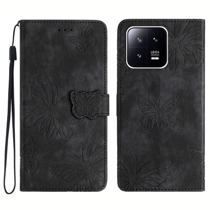Skin-touch Phone Case for Xiaomi 13 5G , Stand Wallet Leather Butterfly Imprinted Phone Cover