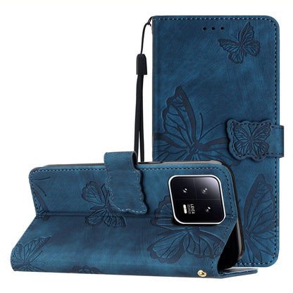 Skin-touch Phone Case for Xiaomi 13 5G , Stand Wallet Leather Butterfly Imprinted Phone Cover