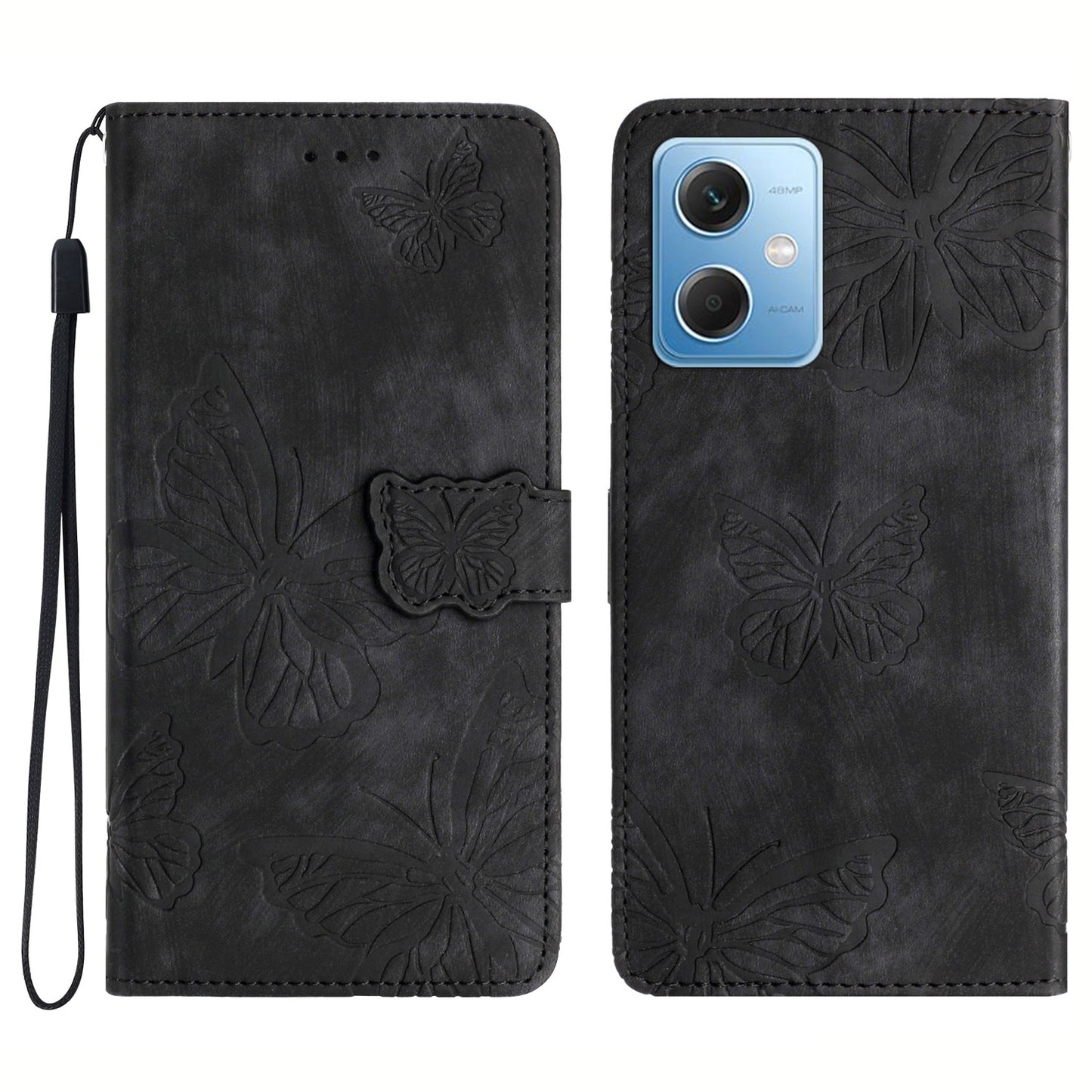 For Xiaomi Redmi Note 12 5G (China) / (India) / (Global) / Poco X5 5G Leather Phone Case Butterfly Imprinted Stand Wallet Cover