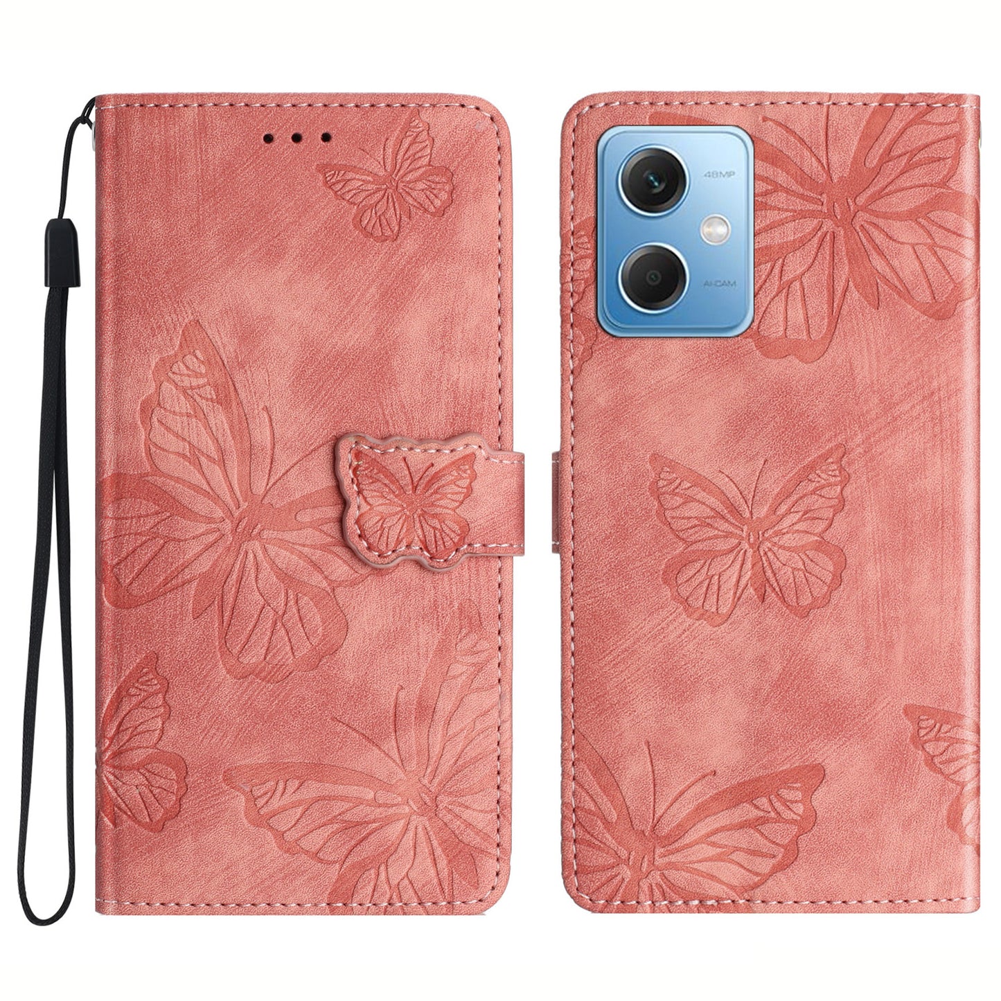 For Xiaomi Redmi Note 12 5G (China) / (India) / (Global) / Poco X5 5G Leather Phone Case Butterfly Imprinted Stand Wallet Cover