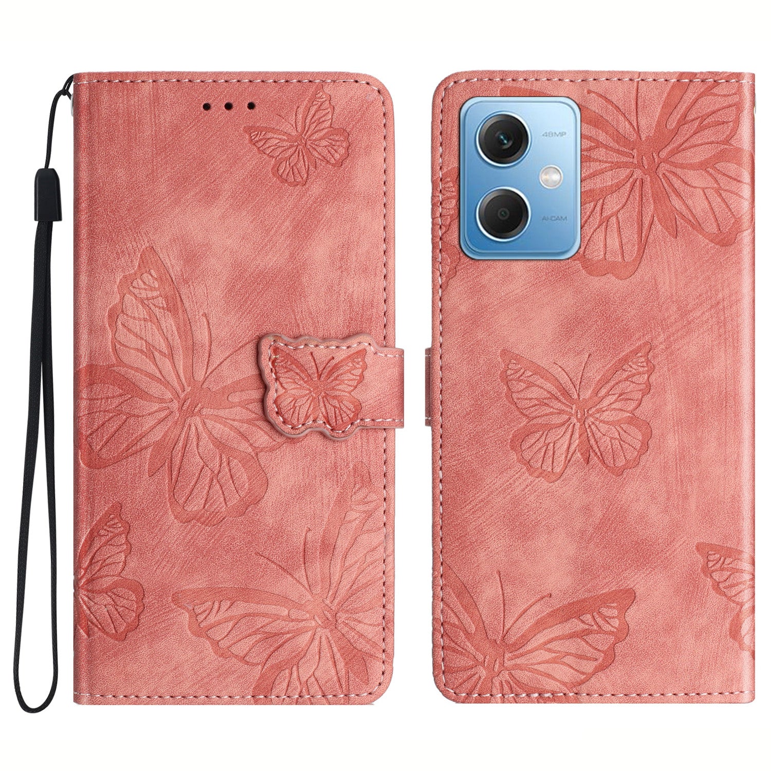For Xiaomi Redmi Note 12 5G (China) / (India) / (Global) / Poco X5 5G Leather Phone Case Butterfly Imprinted Stand Wallet Cover