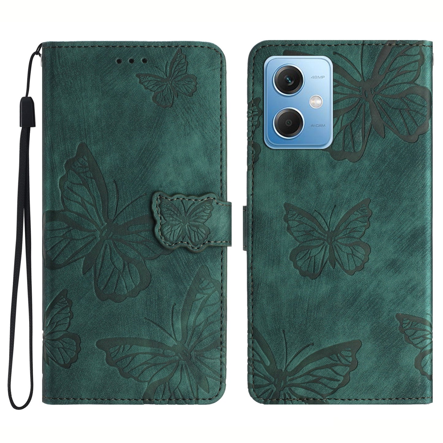 For Xiaomi Redmi Note 12 5G (China) / (India) / (Global) / Poco X5 5G Leather Phone Case Butterfly Imprinted Stand Wallet Cover