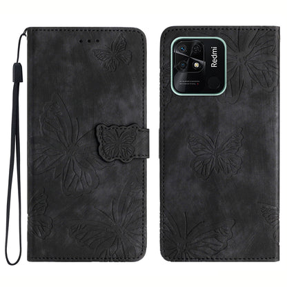 For Xiaomi Redmi 10C 4G Leather Stand Wallet Phone Cover Skin-touch Butterfly Imprinted Case