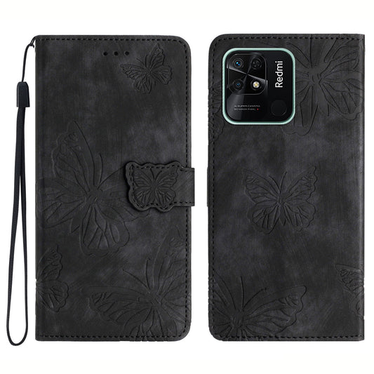 For Xiaomi Redmi 10C 4G Leather Stand Wallet Phone Cover Skin-touch Butterfly Imprinted Case