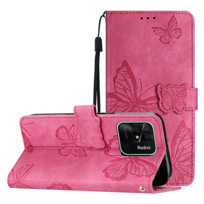For Xiaomi Redmi 10C 4G Leather Stand Wallet Phone Cover Skin-touch Butterfly Imprinted Case