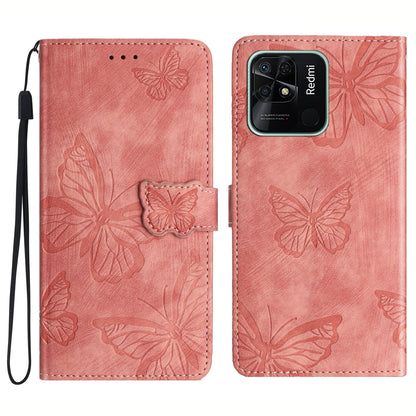 For Xiaomi Redmi 10C 4G Leather Stand Wallet Phone Cover Skin-touch Butterfly Imprinted Case