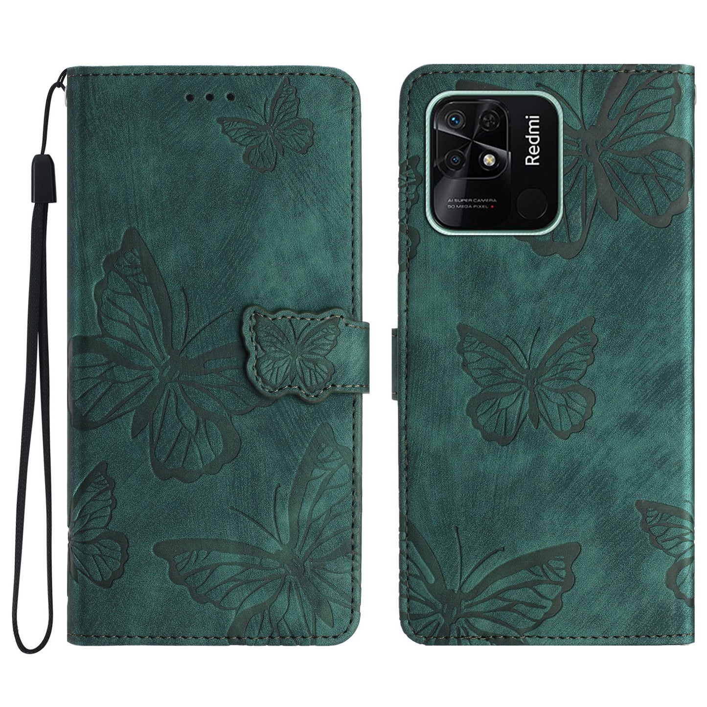 For Xiaomi Redmi 10C 4G Leather Stand Wallet Phone Cover Skin-touch Butterfly Imprinted Case