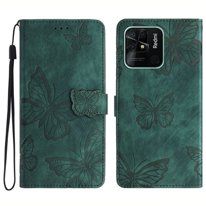 For Xiaomi Redmi 10C 4G Leather Stand Wallet Phone Cover Skin-touch Butterfly Imprinted Case