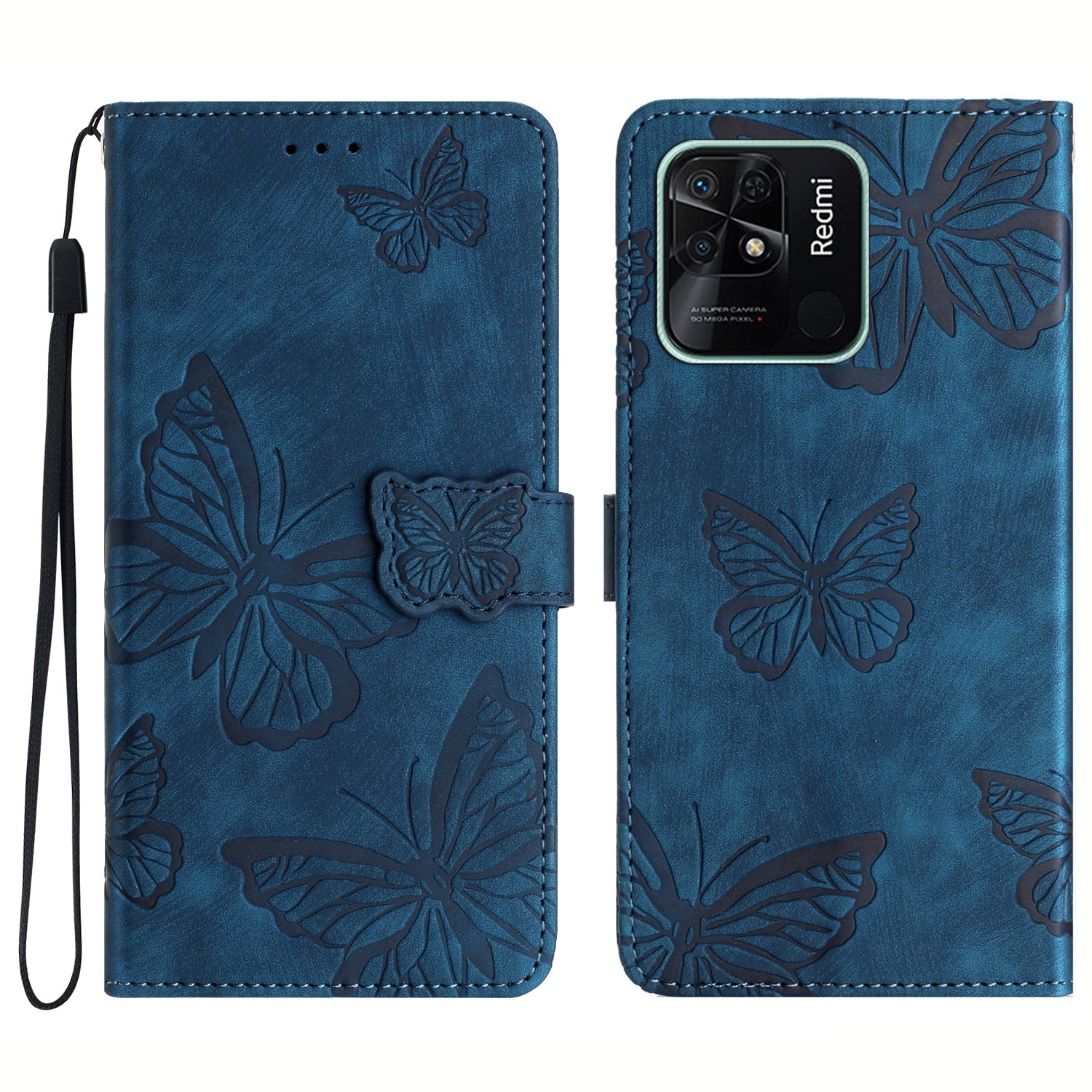 For Xiaomi Redmi 10C 4G Leather Stand Wallet Phone Cover Skin-touch Butterfly Imprinted Case