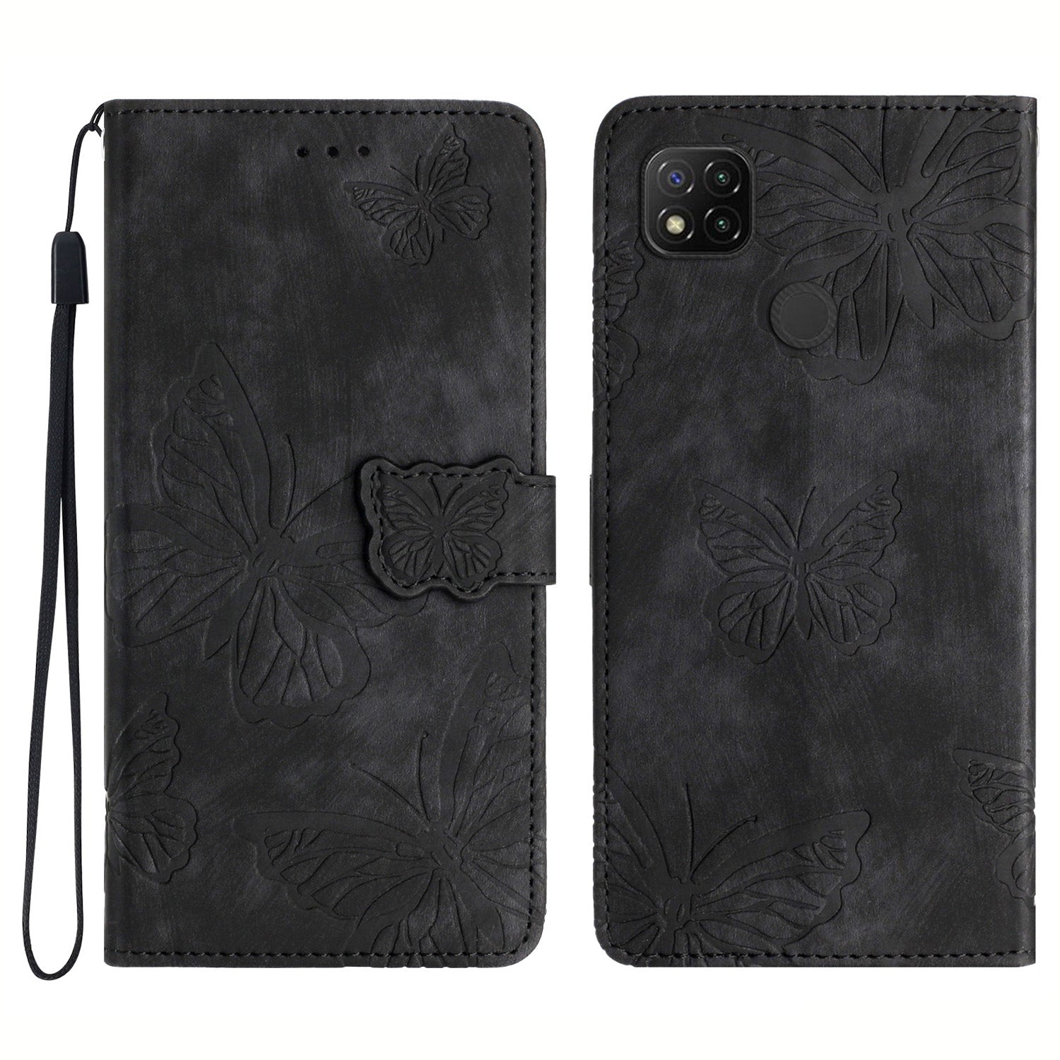 For Xiaomi Redmi 10A Skin-touch Phone Leather Case Stand Wallet Butterfly Imprinted Cover