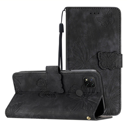 For Xiaomi Redmi 10A Skin-touch Phone Leather Case Stand Wallet Butterfly Imprinted Cover