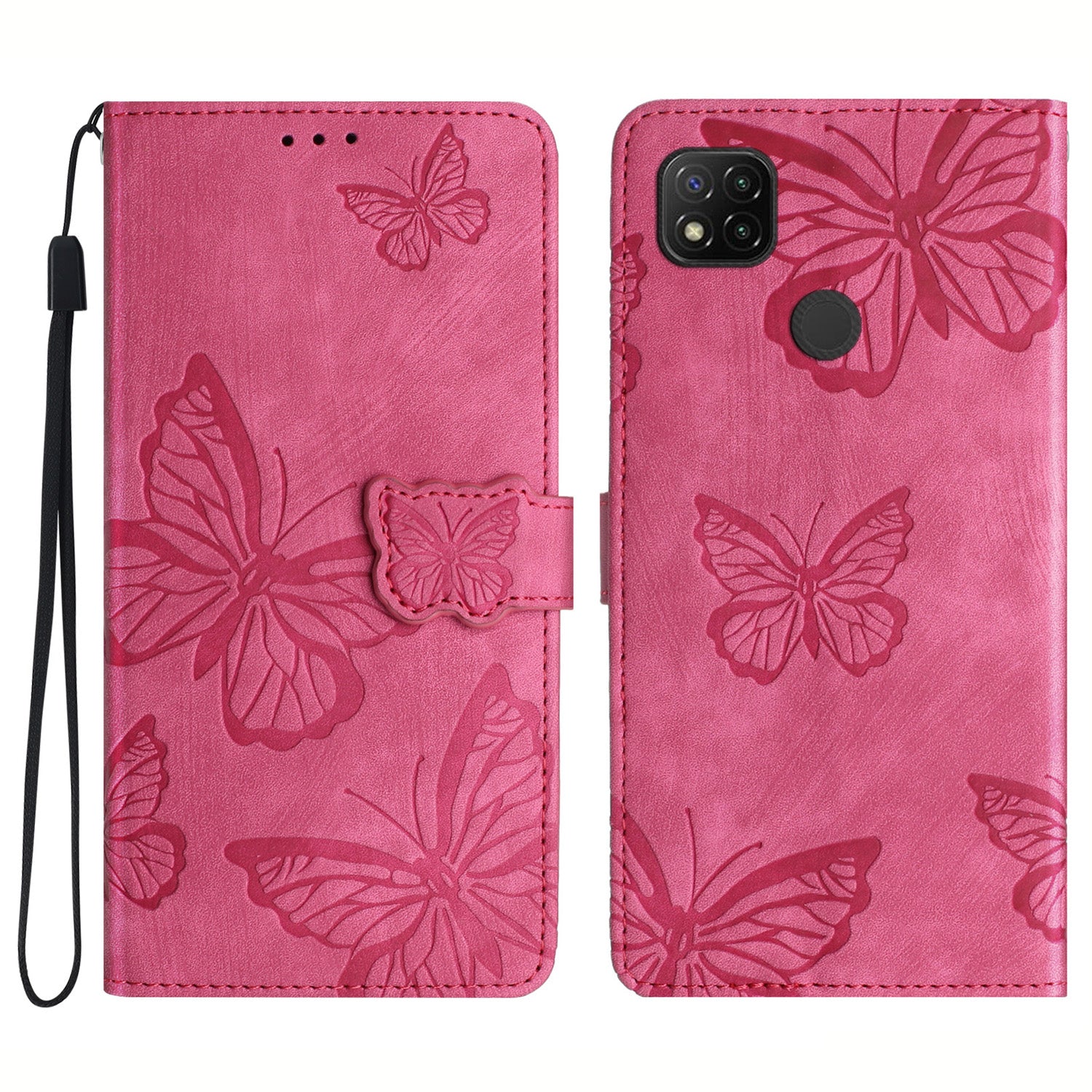 For Xiaomi Redmi 10A Skin-touch Phone Leather Case Stand Wallet Butterfly Imprinted Cover