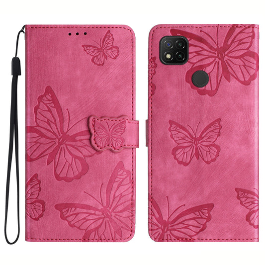 For Xiaomi Redmi 10A Skin-touch Phone Leather Case Stand Wallet Butterfly Imprinted Cover