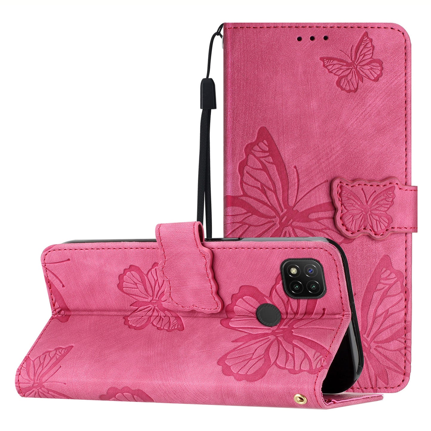 For Xiaomi Redmi 10A Skin-touch Phone Leather Case Stand Wallet Butterfly Imprinted Cover