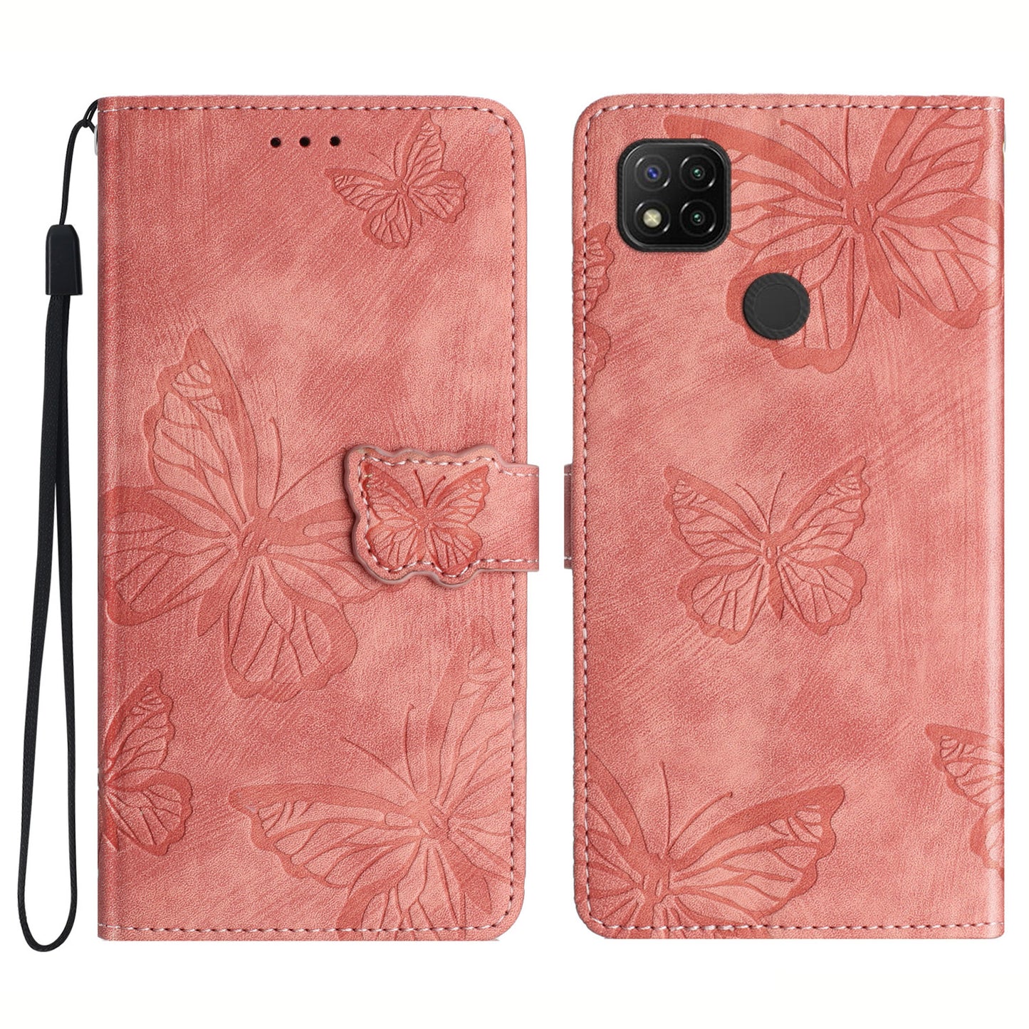 For Xiaomi Redmi 10A Skin-touch Phone Leather Case Stand Wallet Butterfly Imprinted Cover