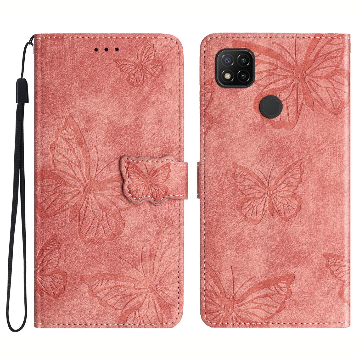 For Xiaomi Redmi 10A Skin-touch Phone Leather Case Stand Wallet Butterfly Imprinted Cover
