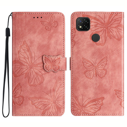 For Xiaomi Redmi 10A Skin-touch Phone Leather Case Stand Wallet Butterfly Imprinted Cover