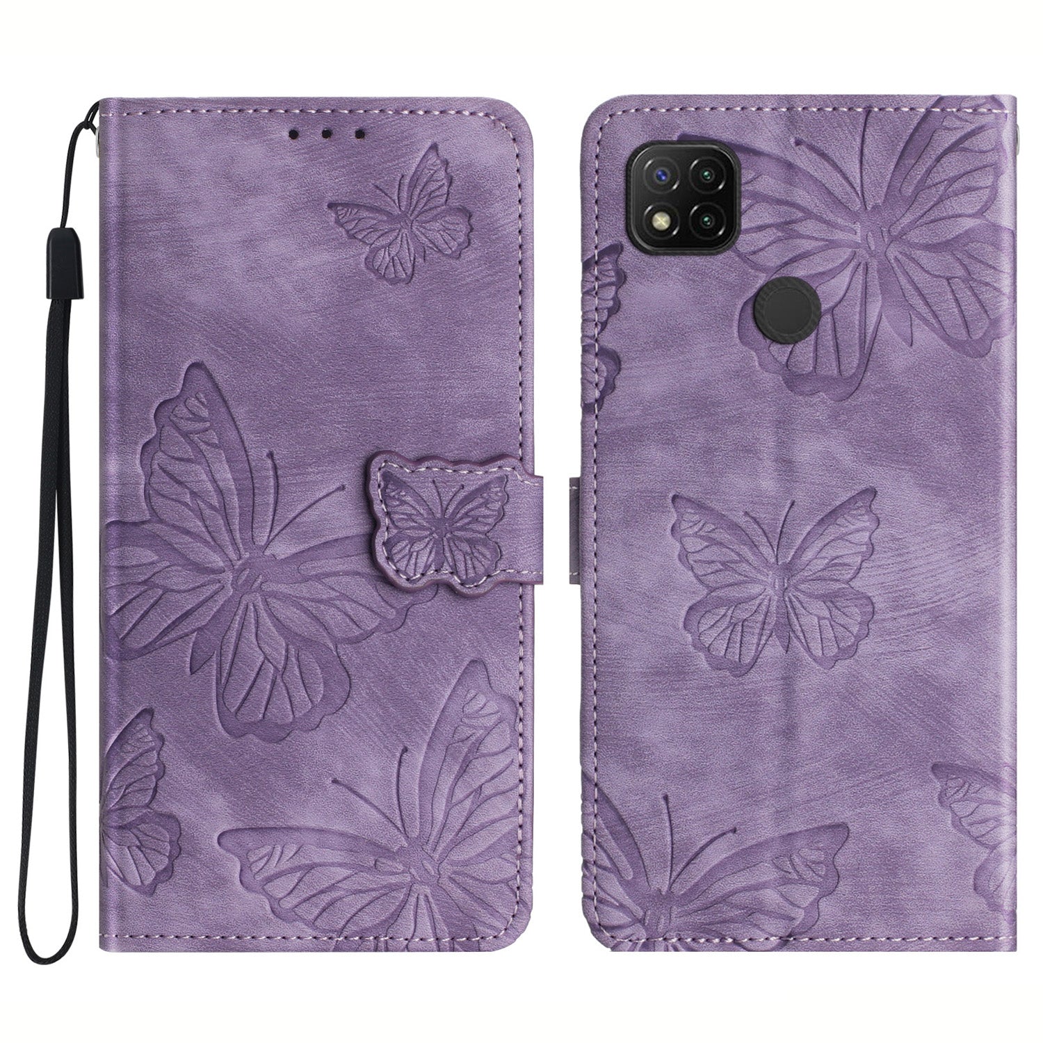 For Xiaomi Redmi 10A Skin-touch Phone Leather Case Stand Wallet Butterfly Imprinted Cover