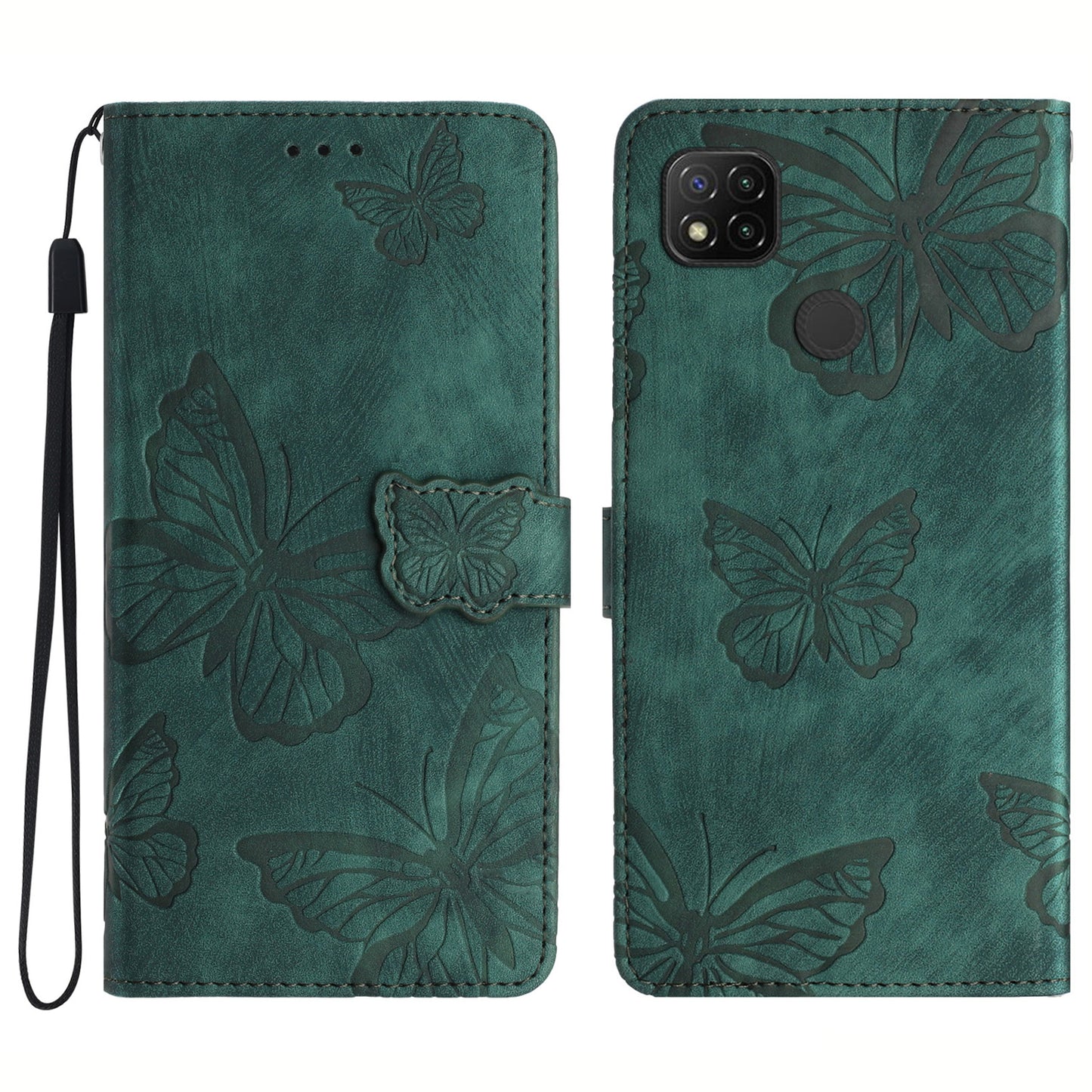 For Xiaomi Redmi 10A Skin-touch Phone Leather Case Stand Wallet Butterfly Imprinted Cover