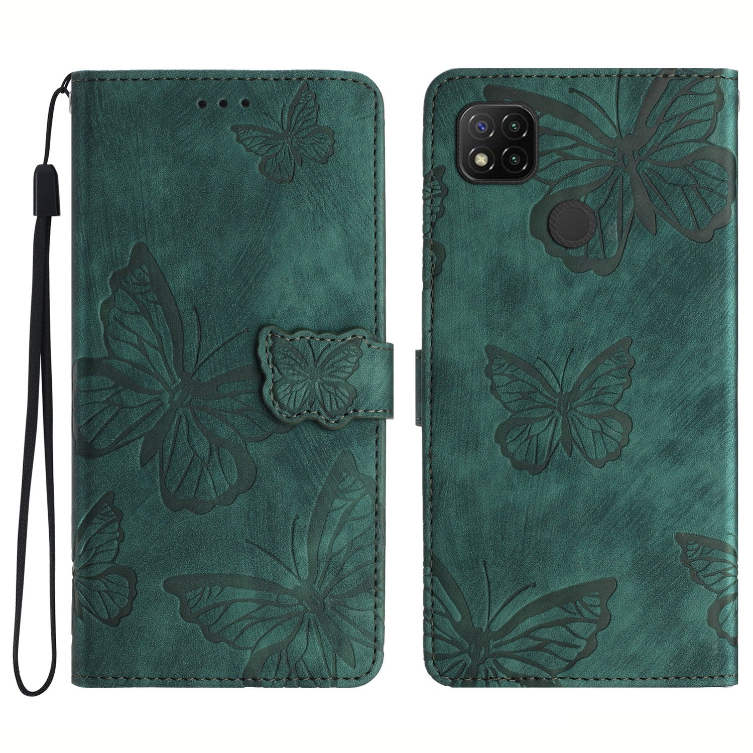 For Xiaomi Redmi 10A Skin-touch Phone Leather Case Stand Wallet Butterfly Imprinted Cover