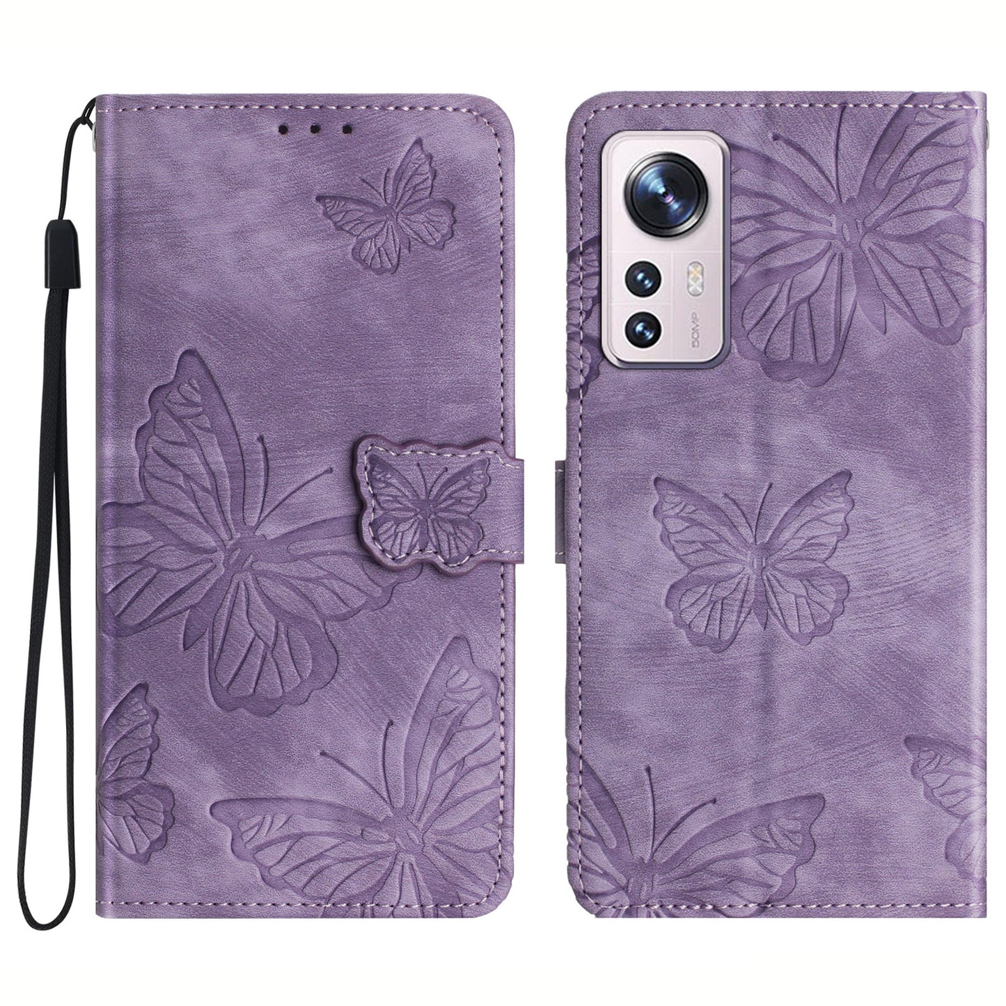 For Xiaomi 12 Lite 5G PU Leather Wallet Phone Case Skin-touch Butterfly Imprinted Phone Stand Cover