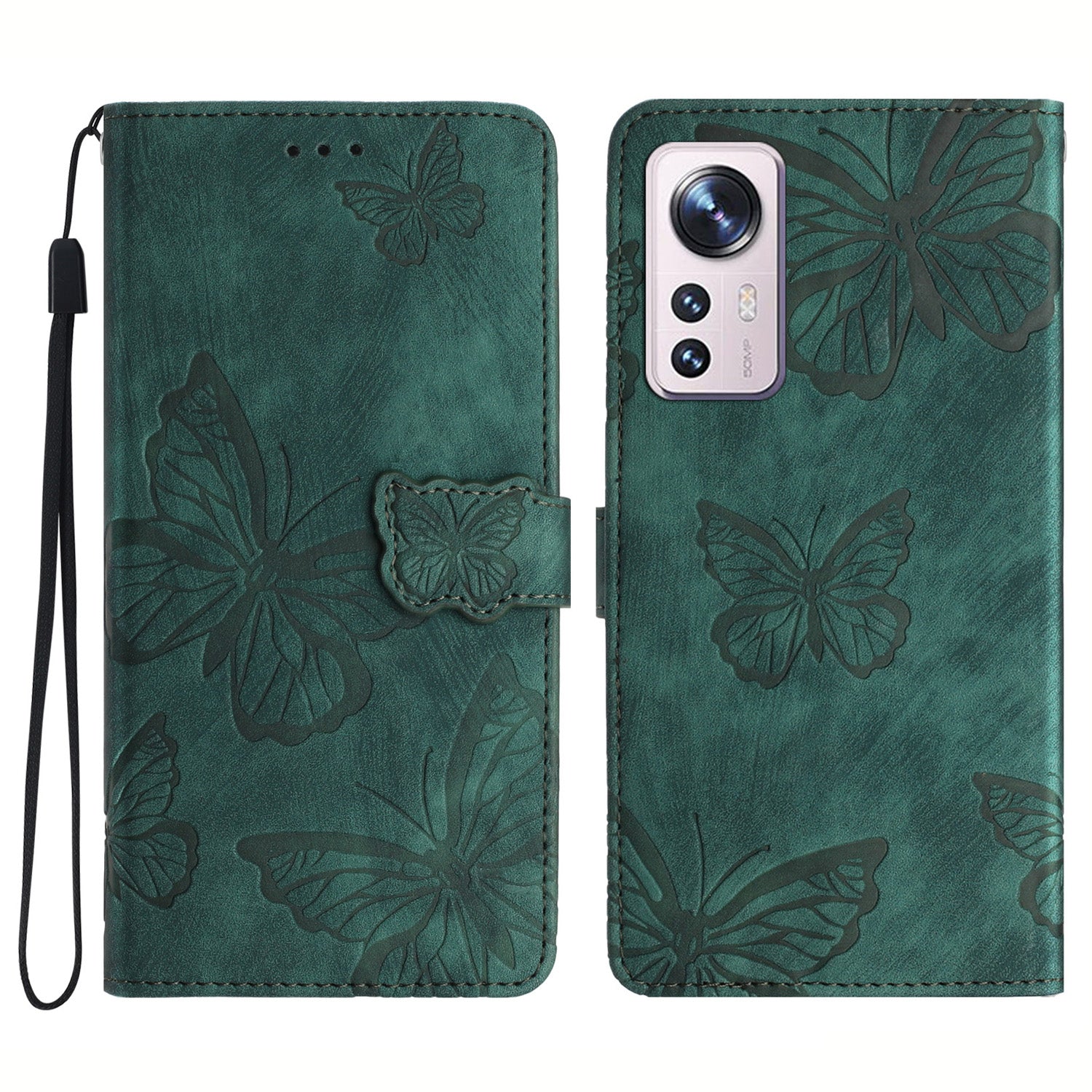 For Xiaomi 12 Lite 5G PU Leather Wallet Phone Case Skin-touch Butterfly Imprinted Phone Stand Cover