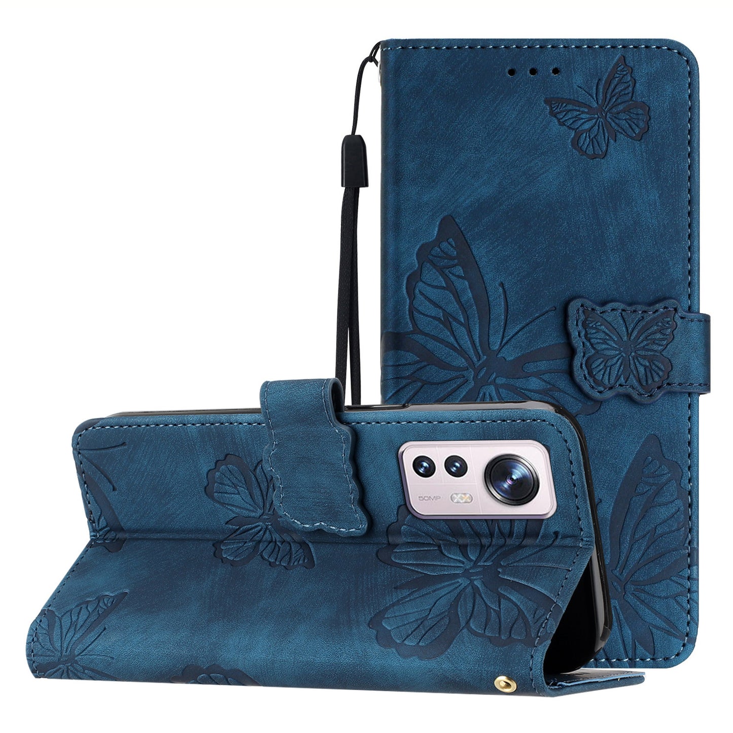 For Xiaomi 12 Lite 5G PU Leather Wallet Phone Case Skin-touch Butterfly Imprinted Phone Stand Cover