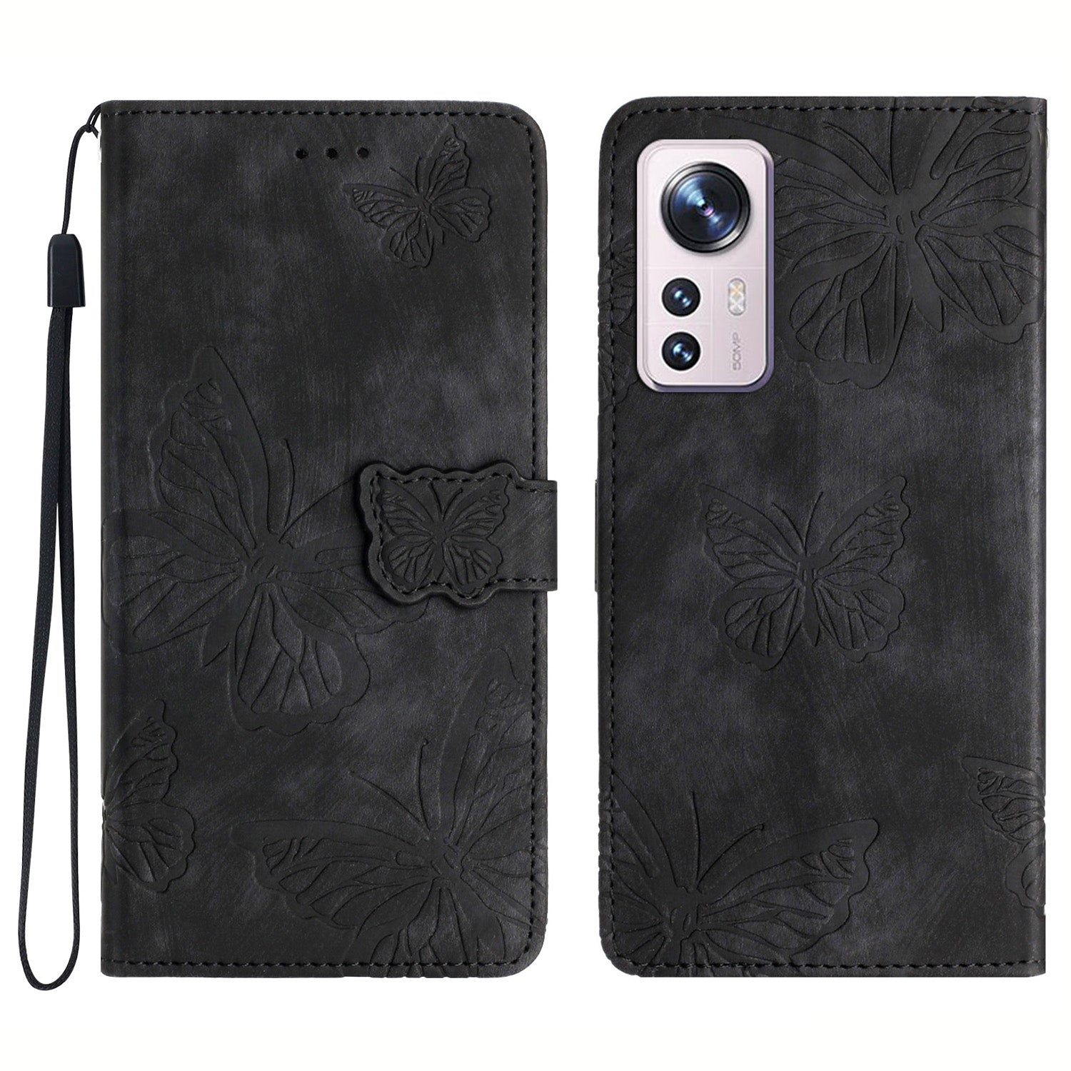 For Xiaomi 12 Pro 5G / 12S Pro 5G / 12 Pro (Dimensity) 5G Stand Phone Case PU Leather Butterfly Imprinted Wallet Cover