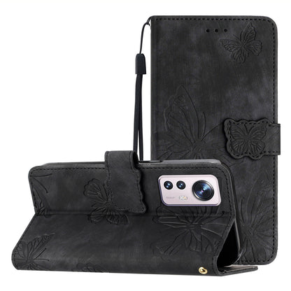 For Xiaomi 12 Pro 5G / 12S Pro 5G / 12 Pro (Dimensity) 5G Stand Phone Case PU Leather Butterfly Imprinted Wallet Cover