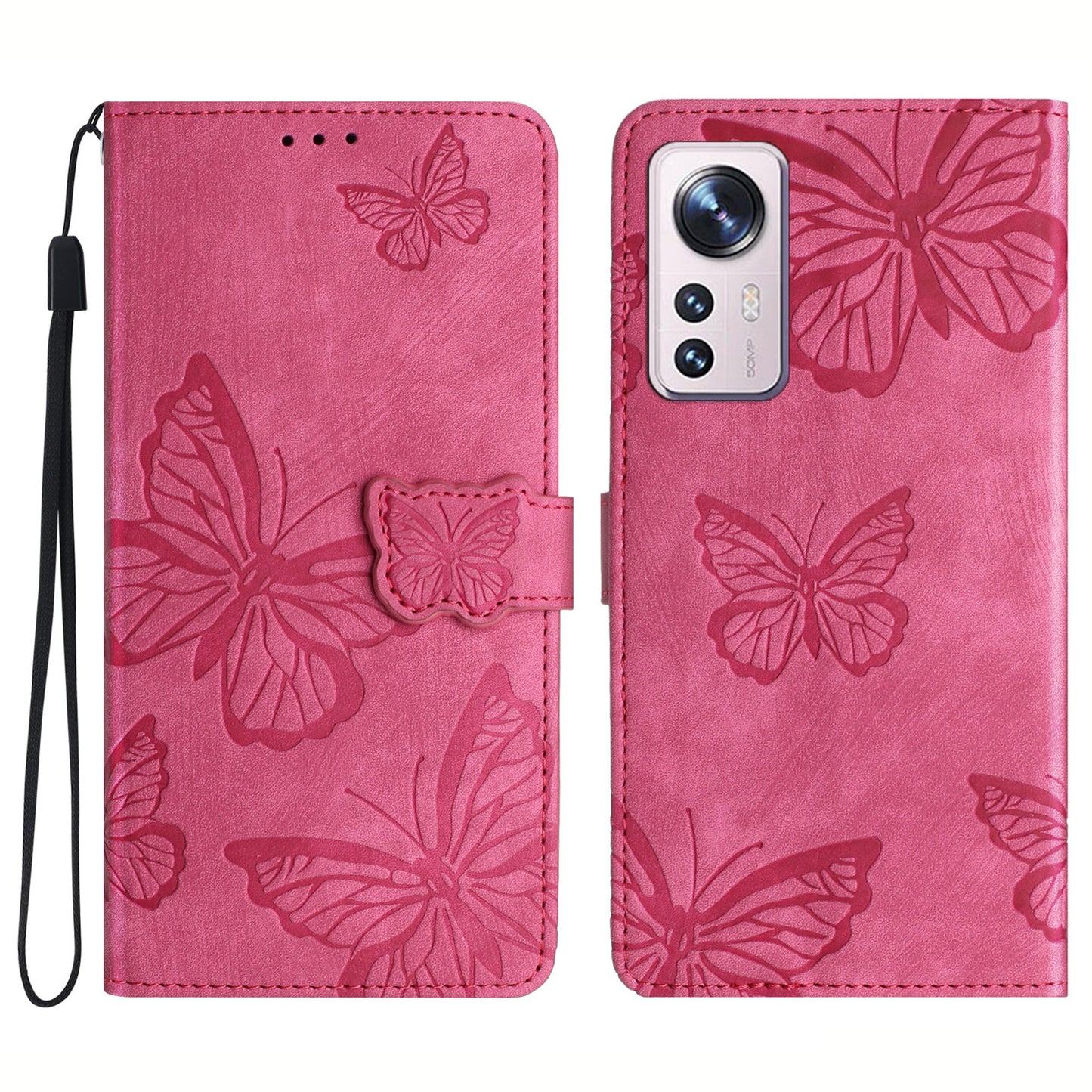 For Xiaomi 12 Pro 5G / 12S Pro 5G / 12 Pro (Dimensity) 5G Stand Phone Case PU Leather Butterfly Imprinted Wallet Cover