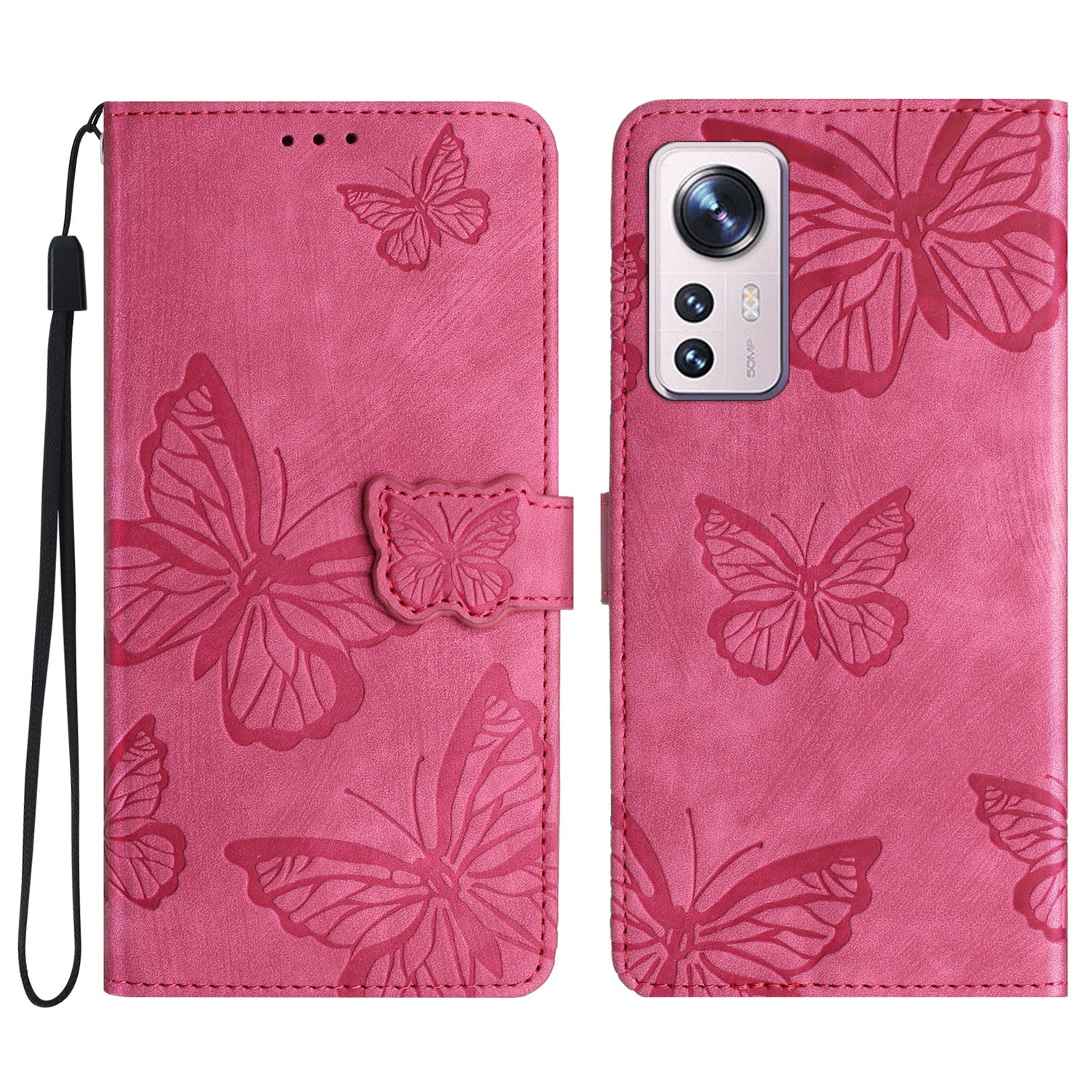 For Xiaomi 12 Pro 5G / 12S Pro 5G / 12 Pro (Dimensity) 5G Stand Phone Case PU Leather Butterfly Imprinted Wallet Cover