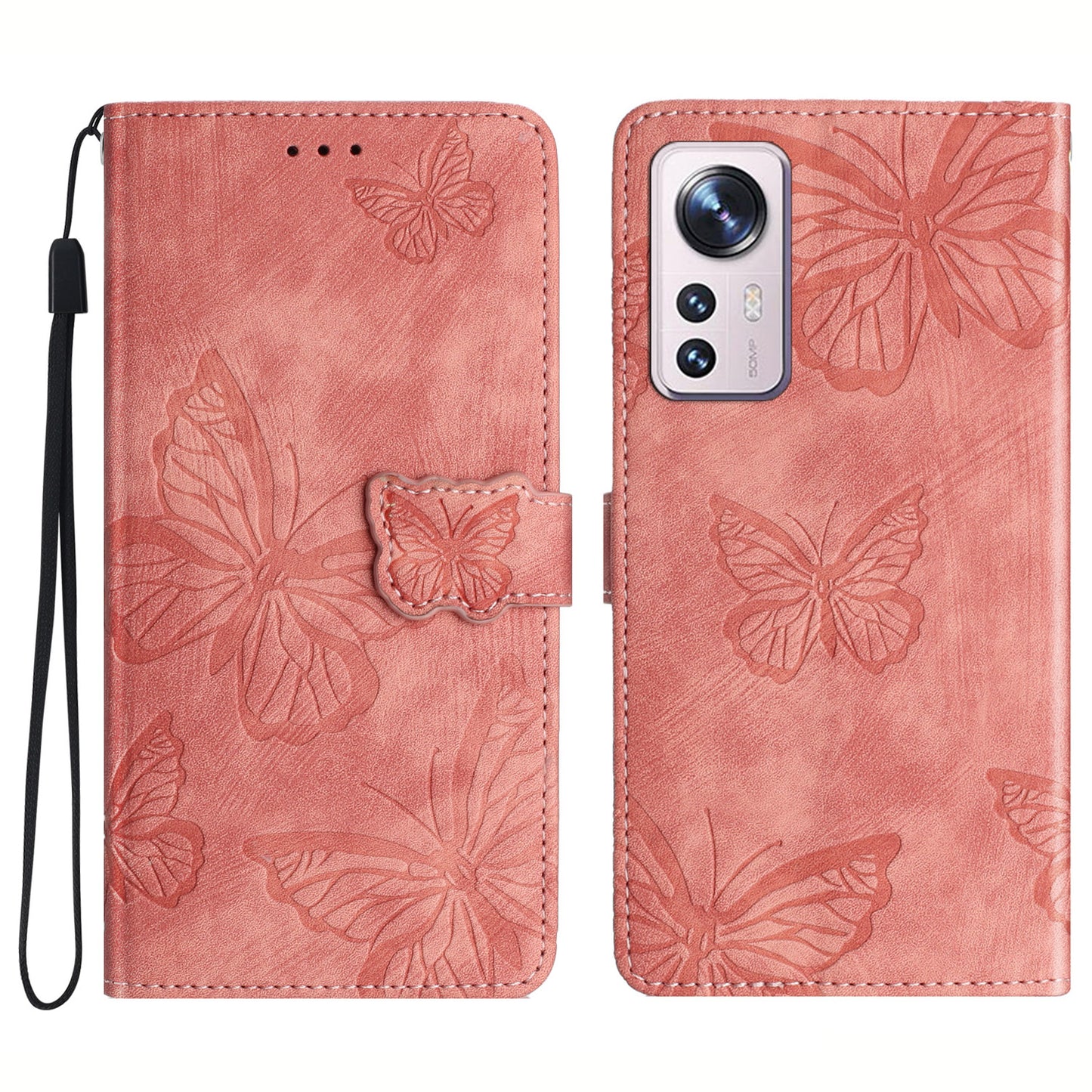 For Xiaomi 12 Pro 5G / 12S Pro 5G / 12 Pro (Dimensity) 5G Stand Phone Case PU Leather Butterfly Imprinted Wallet Cover