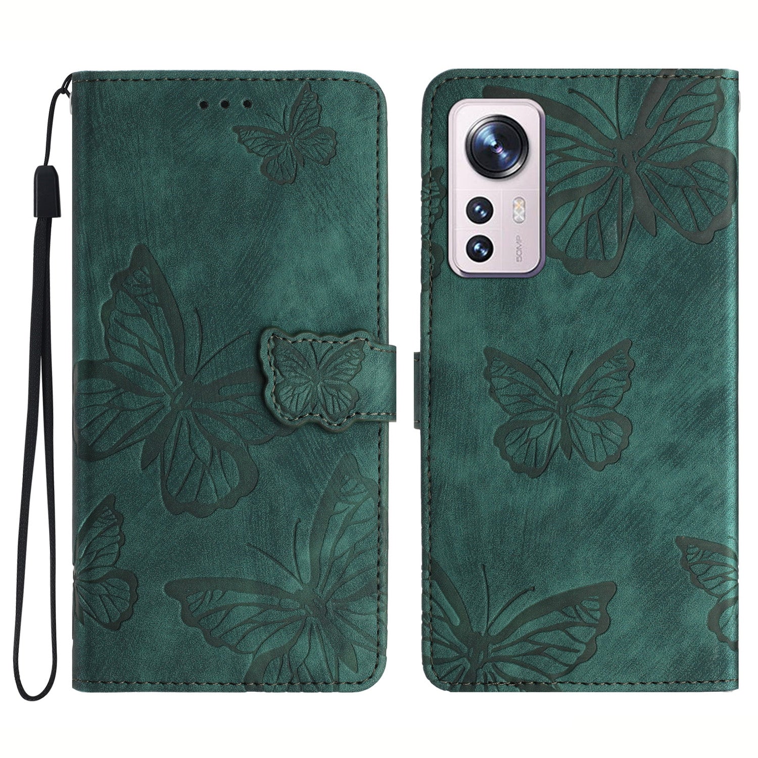 For Xiaomi 12 Pro 5G / 12S Pro 5G / 12 Pro (Dimensity) 5G Stand Phone Case PU Leather Butterfly Imprinted Wallet Cover