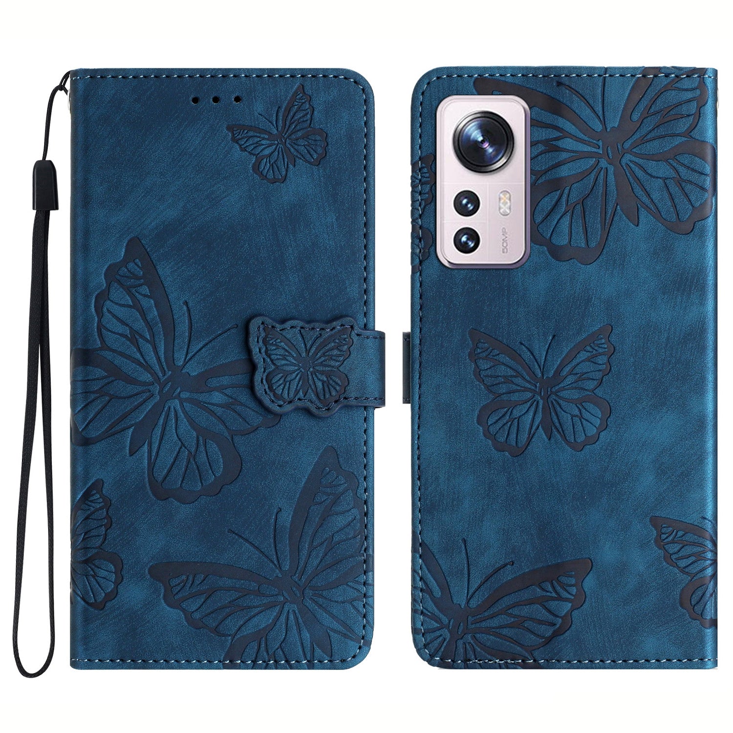 For Xiaomi 12 Pro 5G / 12S Pro 5G / 12 Pro (Dimensity) 5G Stand Phone Case PU Leather Butterfly Imprinted Wallet Cover