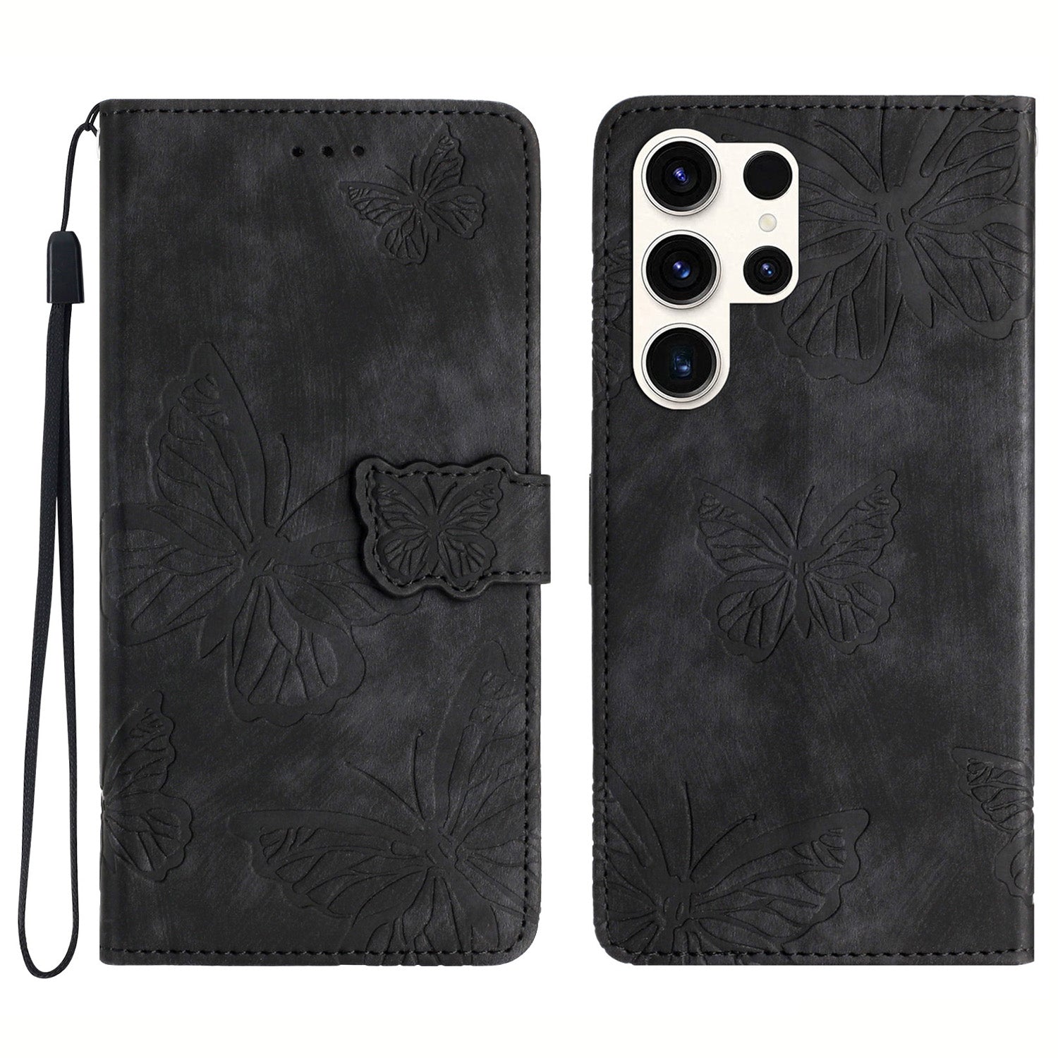 For Samsung Galaxy S23 Ultra Skin-touch Phone Leather Case Butterfly Imprinted Cover with Stand Wallet