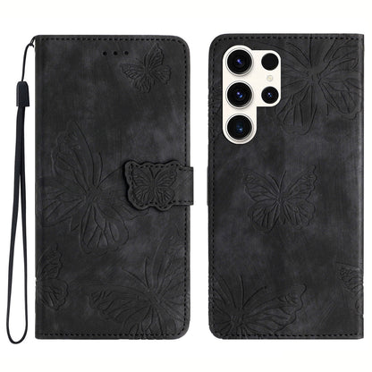 For Samsung Galaxy S23 Ultra Skin-touch Phone Leather Case Butterfly Imprinted Cover with Stand Wallet