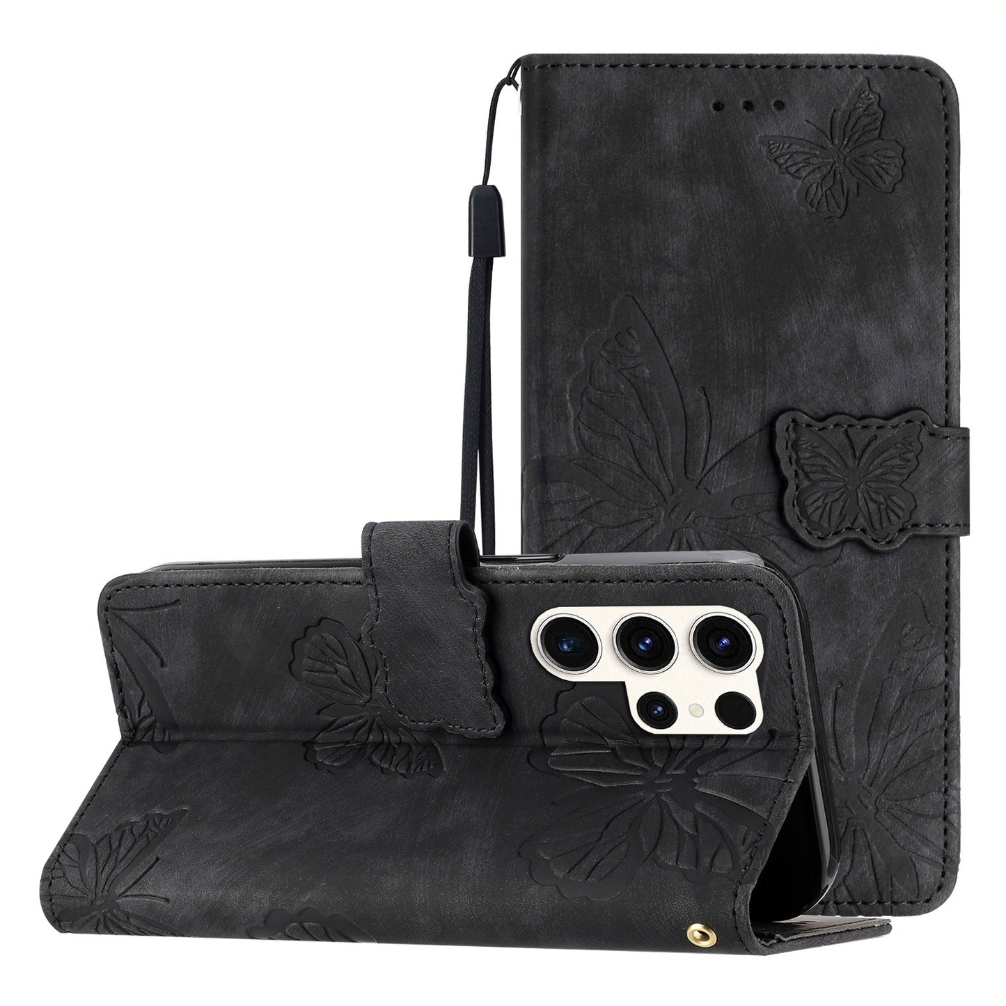 For Samsung Galaxy S23 Ultra Skin-touch Phone Leather Case Butterfly Imprinted Cover with Stand Wallet