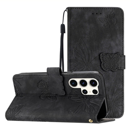 For Samsung Galaxy S23 Ultra Skin-touch Phone Leather Case Butterfly Imprinted Cover with Stand Wallet