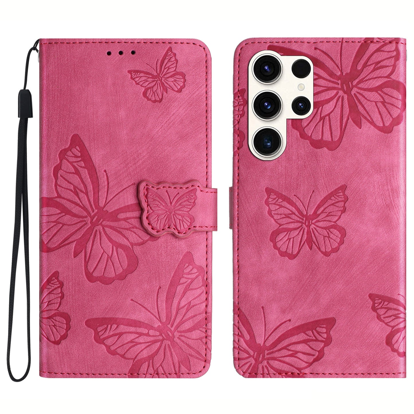 For Samsung Galaxy S23 Ultra Skin-touch Phone Leather Case Butterfly Imprinted Cover with Stand Wallet